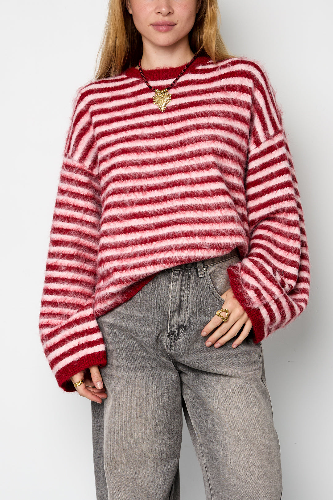 Strickpullover aus Polyesterfaser (Polyester) mit Streifen, Herbst-/Winterkleidung