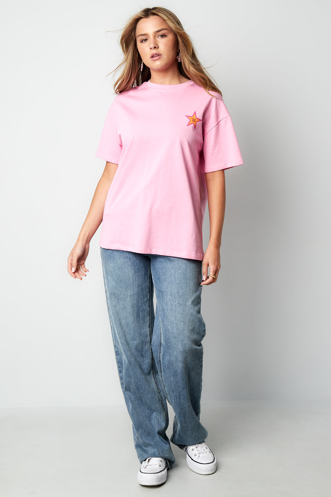 Baumwolle Damen T-Shirt Casual Stern Stickerei