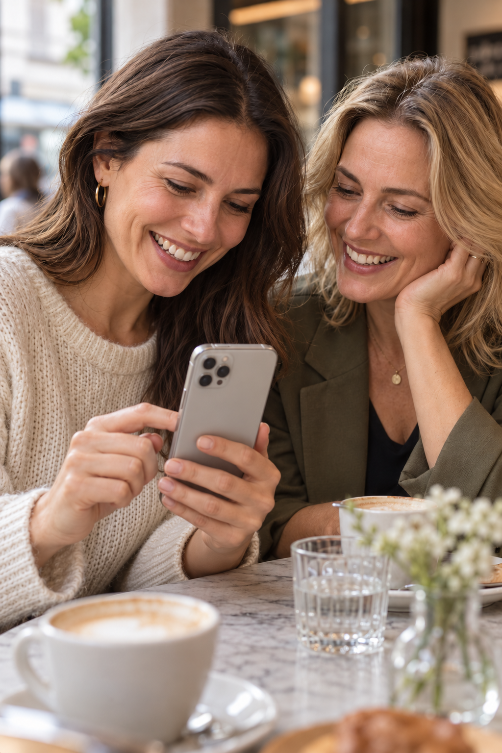 Zwei Freundinnen freuen sich gemeinsam beim Blick auf ein Smartphone