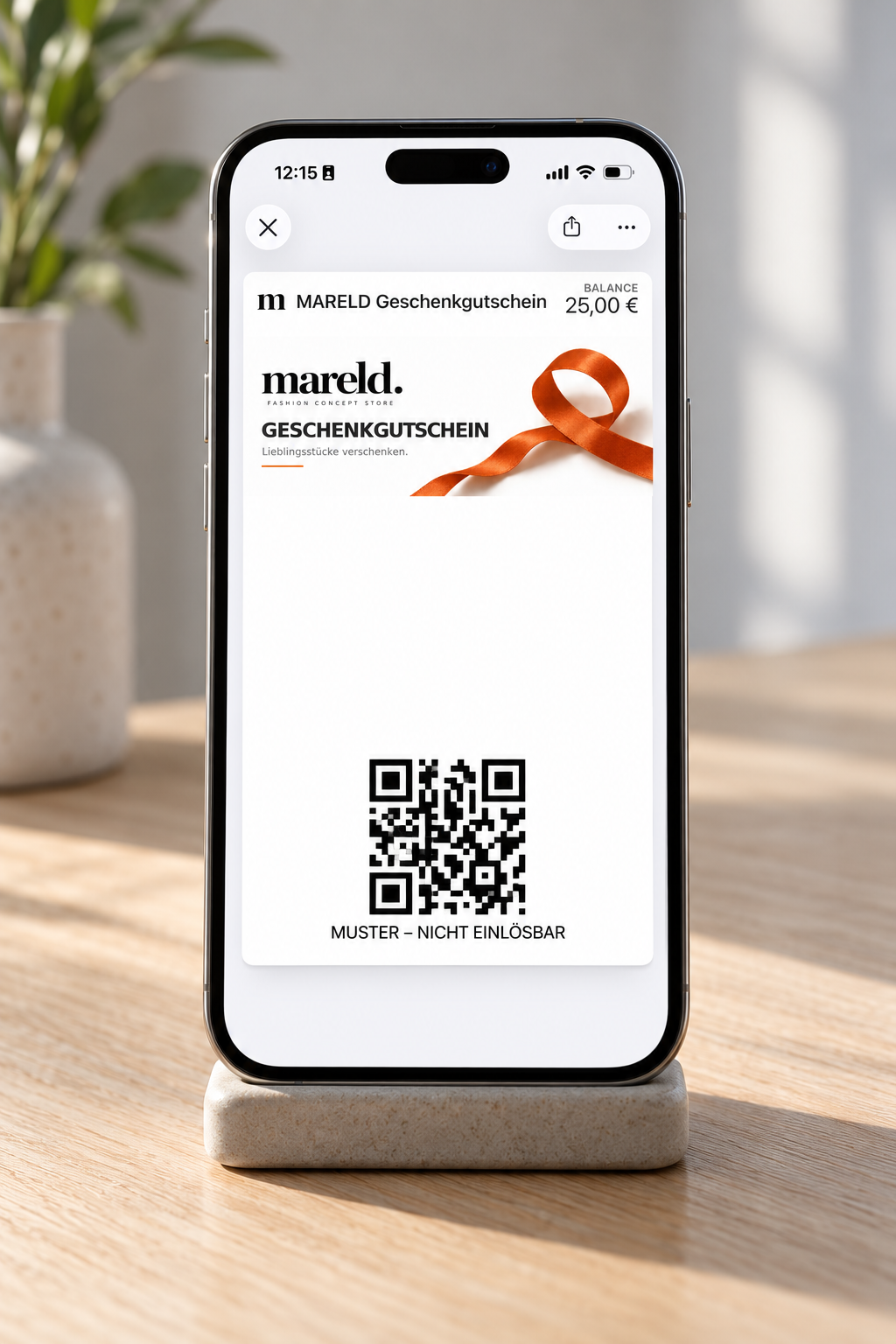 MARELD-Gutschein in der Wallet mit Muster-QR-Code